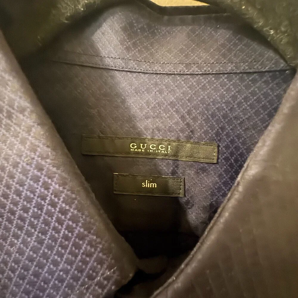 Gucci Diamante Pattern Slim Fit Long Sleeve Dress Shirt – Elegant & Timeless - Picture 3 of 5